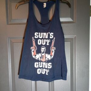 Suns Out Guns Out Patriotic Abraham Lincoln Graphic Racer Back Tank Top Sz Small